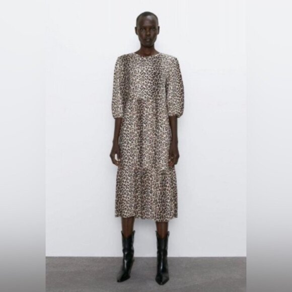 Zara Tiered Leopard Print Midi Dress - Picture 2 of 8